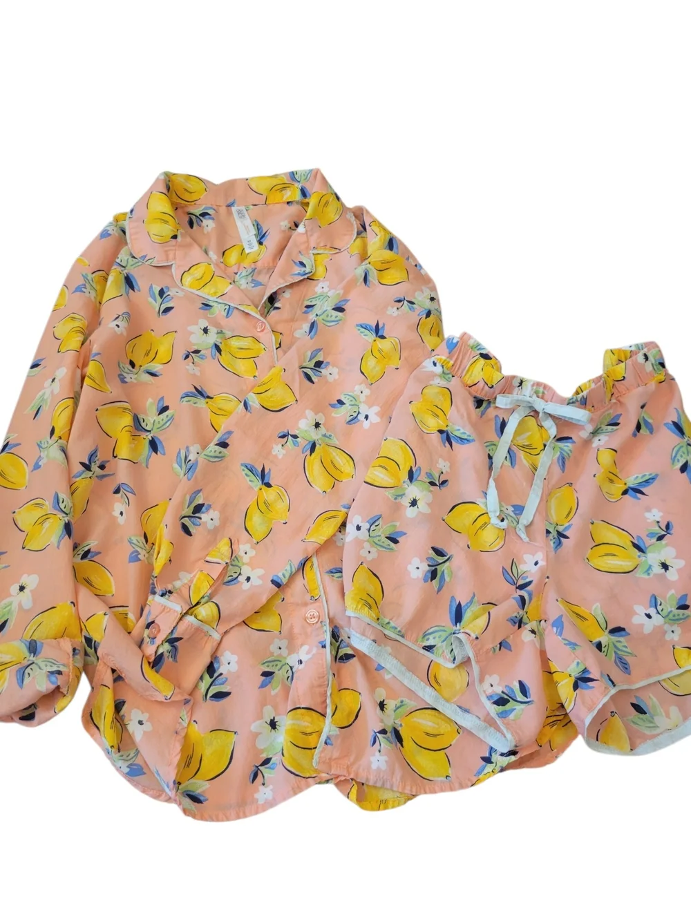 Gilligan‎ & O'Malley Pajama Set Button-Down Top & Shorts Silky Peach Size M